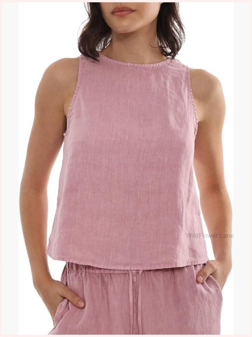 100% Linen Sleeveless Open Back Tank Top